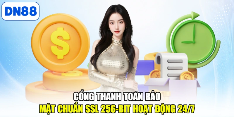 Cổng thanh toán bảo mật chuẩn SSL 256-bit hoạt động 24/7